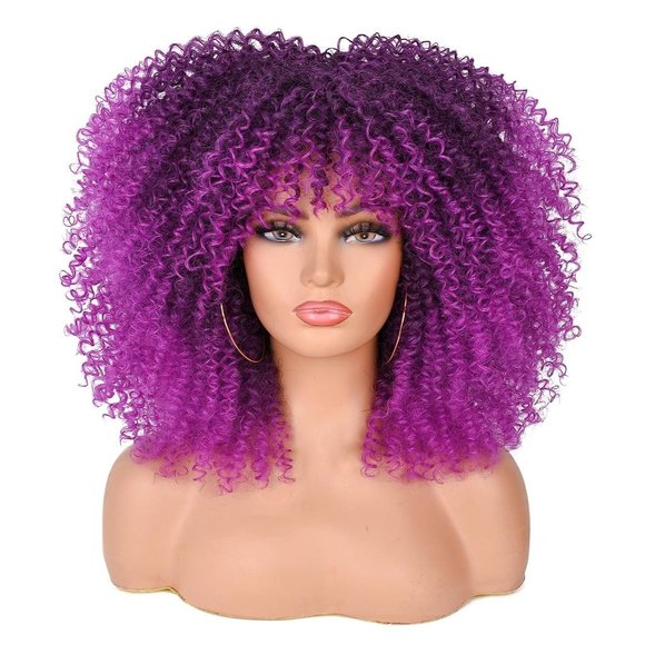 Kinky Curly Wigs With Bangs - Picture 2 of 5